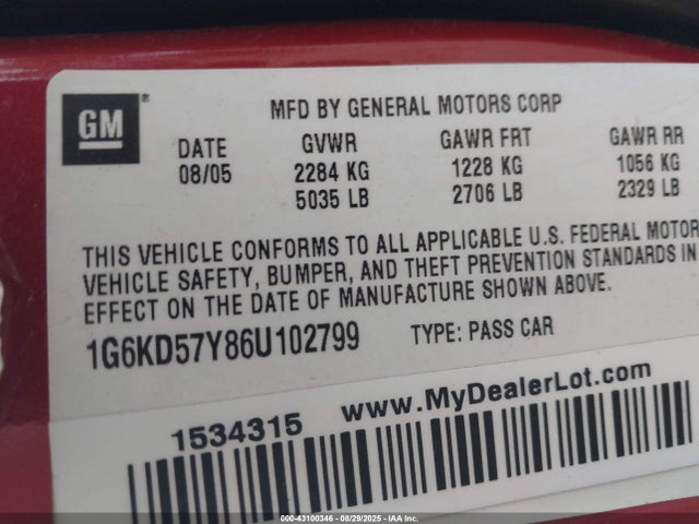 2006 CADILLAC DTS 1G6KD57Y86U102799 Photo 8