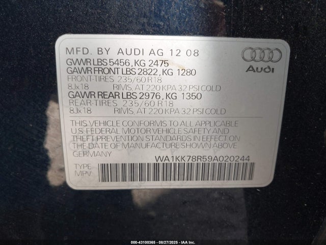 2009 AUDI Q5 WA1KK78R59A020244 Photo 8