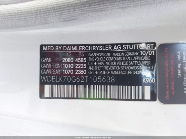 2002 MERCEDES-BENZ CLK 430 WDBLK70G62T105638 Photo 8