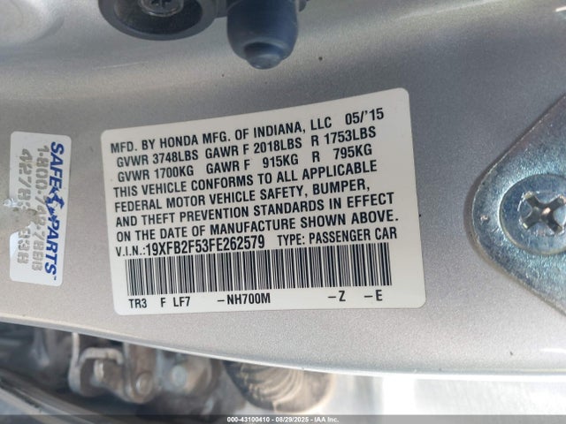 Honda Civic Lx 2015 19XFB2F53FE262579 Image 9