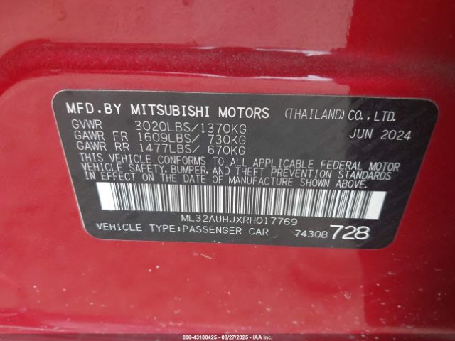 2024 MITSUBISHI MIRAGE ML32AUHJXRH017769 Photo 8