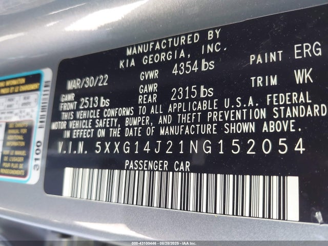 5XXG14J21NG152054 KIA t-gdi gamma ii