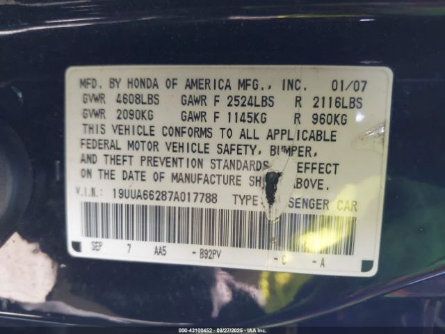 2007 ACURA TL 19UUA66287A017788 Photo 8