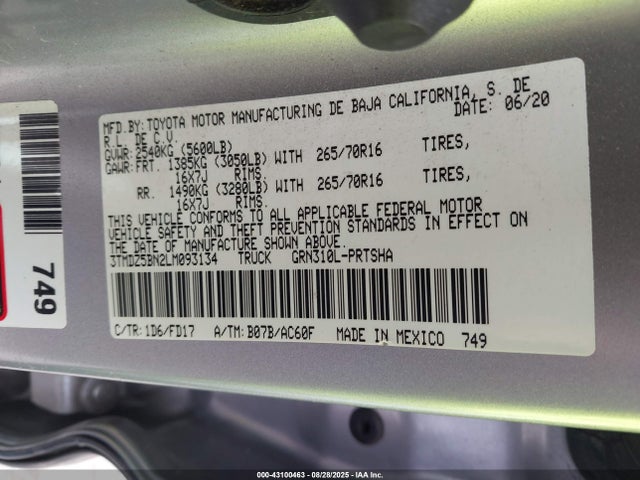3TMDZ5BN2LM093134 Toyota 2gr-fks
