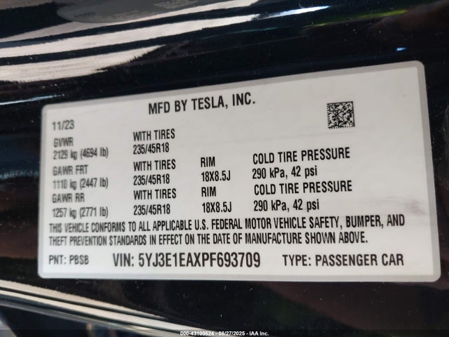 2023 TESLA MODEL 3 5YJ3E1EAXPF693709 Photo 8
