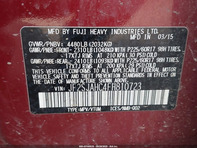 JF2SJAHC4FH810723 Subaru 2.5na u5
