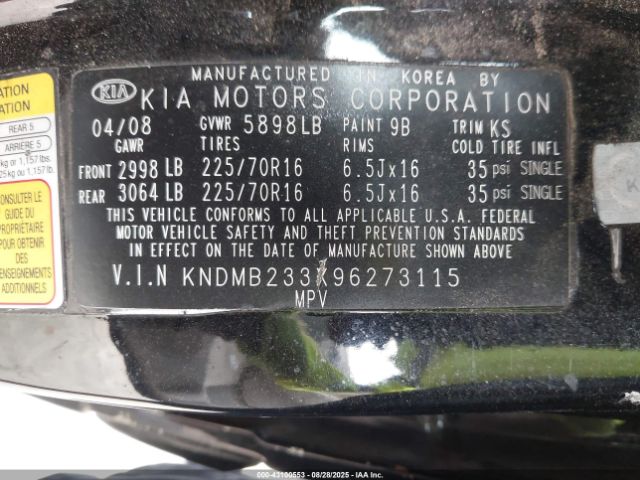 2009 KIA SEDONA KNDMB233X96273115 Photo 8
