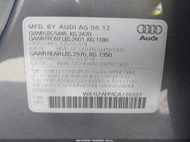 2012 AUDI Q5 WA1LFAFP4CA126327 Photo 8
