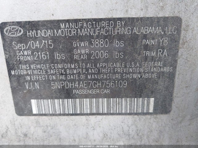 Hyundai dohc mpi nu 2016 5NPDH4AE7GH756109 Image 9
