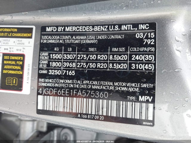 Mercedes-Benz Gl-Class 2015 4JGDF6EE1FA575360 Image 9