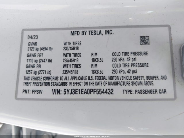 2023 TESLA MODEL 3 5YJ3E1EA0PF554432 Photo 8