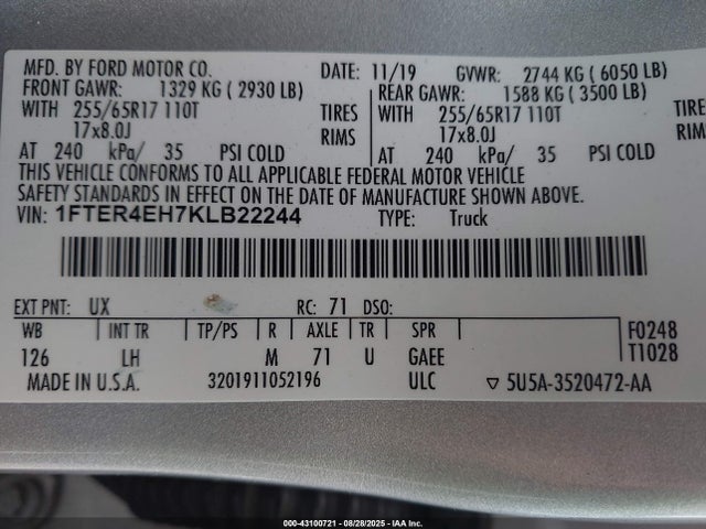 Ford Ranger 2019 1FTER4EH7KLB22244 Image 9