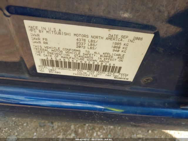 2009 MITSUBISHI GALANT 4A3AB36F69E030385 Photo 8