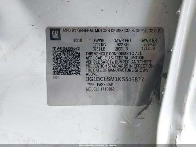 3G1BC6SM1KS546877 Chevrolet le2 -di: direct injection, vvt: variable valve timing, gen, alum