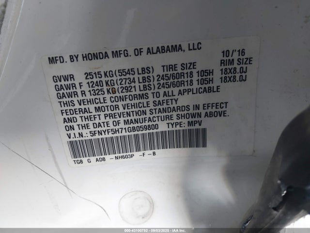 5FNYF5H71GB059800 Honda j35y6