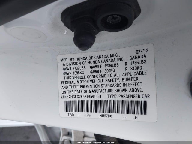 Honda k20c2 2018 2HGFC2F52JH541131 Image 9