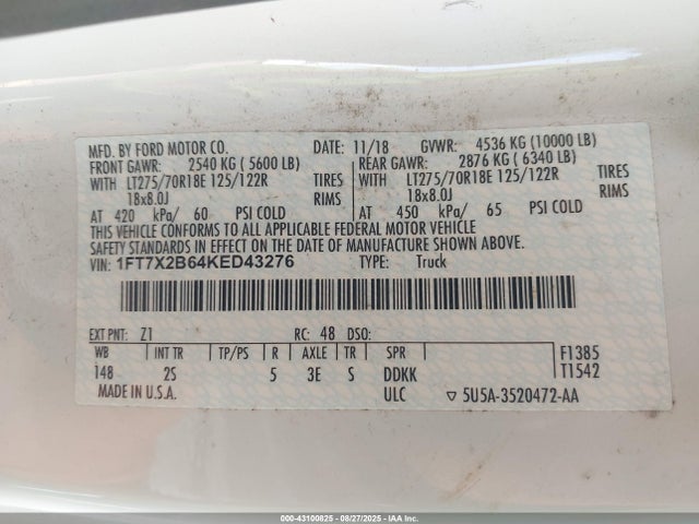 1FT7X2B64KED43276 Ford 2019
