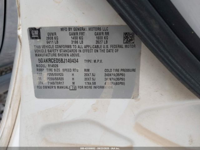 2011 BUICK ENCLAVE 5GAKRCED5BJ149434 Photo 8