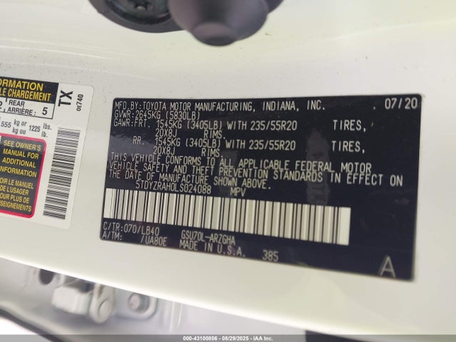 Toyota 2gr-fks 2020 5TDYZRAH0LS024088 Image 9