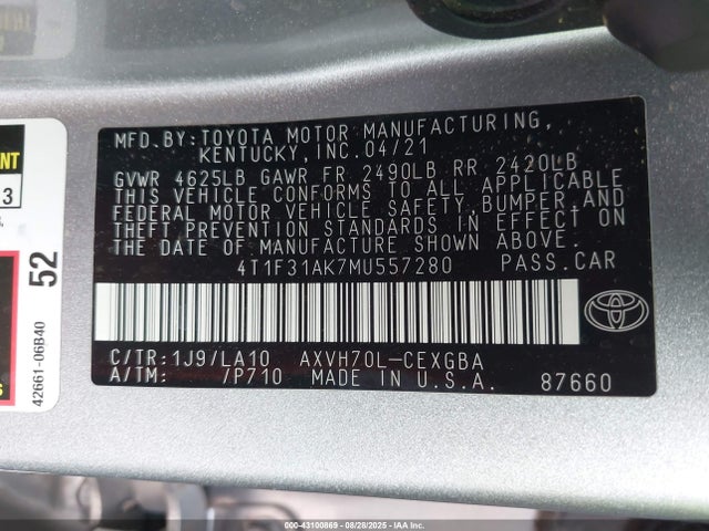 Toyota a25a-fxs 2021 4T1F31AK7MU557280 Image 9