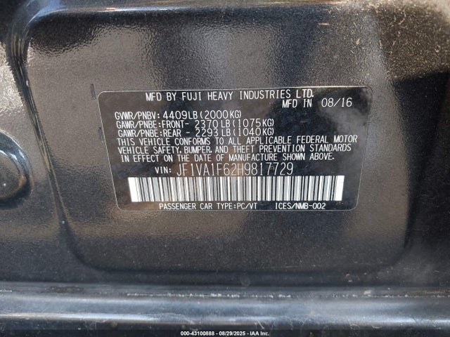 JF1VA1F62H9817729 Subaru dib