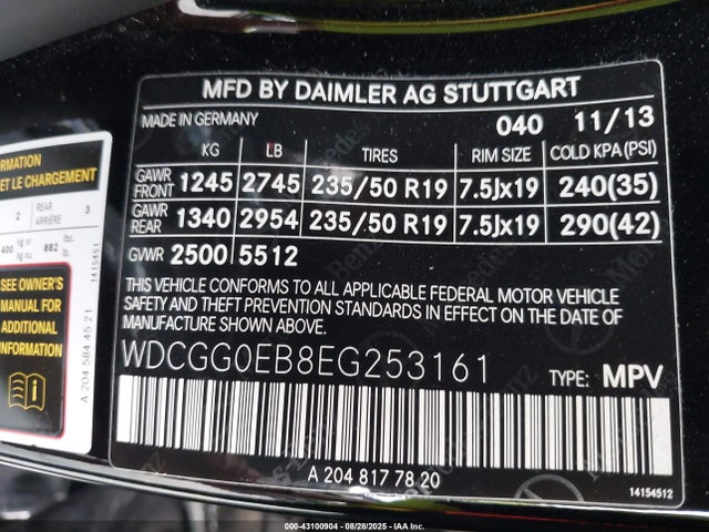 WDCGG0EB8EG253161 Mercedes-Benz Glk-Class