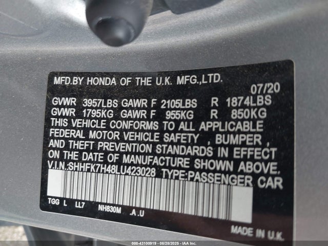SHHFK7H48LU423028 Honda l15ba