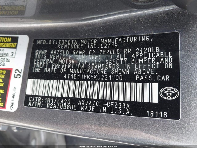 4T1B11HK5KU231100 Toyota a25a-fks