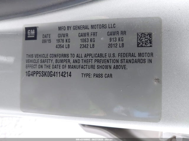 1G4PP5SK0G4114214 Buick lea - gas/alc, sidi, alum, ho