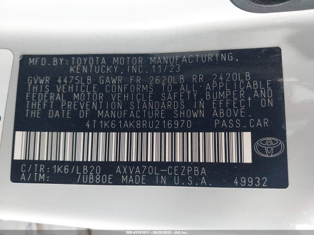 4T1K61AK8RU216970 Toyota a25a-fks