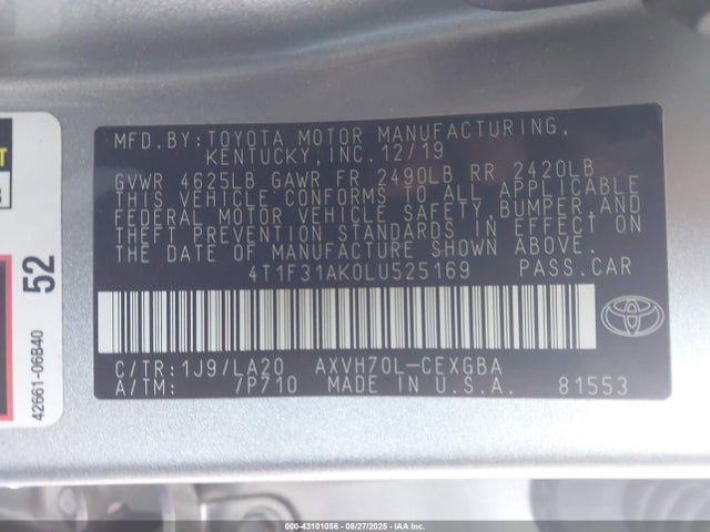 4T1F31AK0LU525169 Toyota a25a-fxs, 3nm (li)