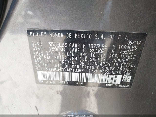 3HGGK5H09JM716387 Honda l15b1