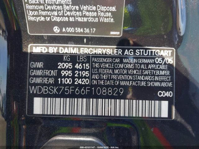 2006 MERCEDES-BENZ SL 500 WDBSK75F66F108829 Photo 8