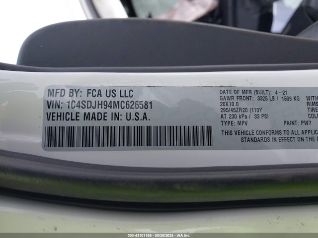 1C4SDJH94MC626581 Dodge Durango