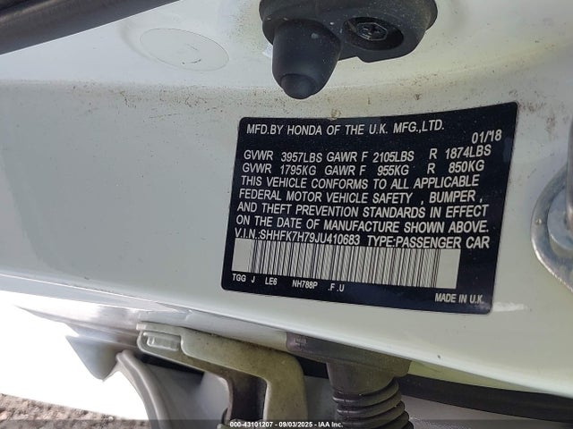 SHHFK7H79JU410683 Honda l15ba