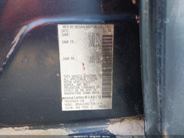 Nissan Sentra 2014 1N4AB7AP0EN854070 Image 9