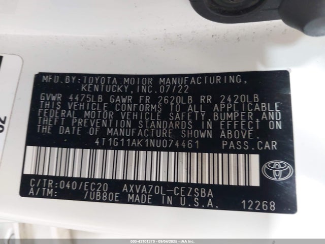4T1G11AK1NU074461 Toyota a25a-fks