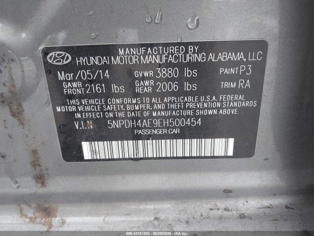 5NPDH4AE9EH500454 Hyundai dohc mpi nu