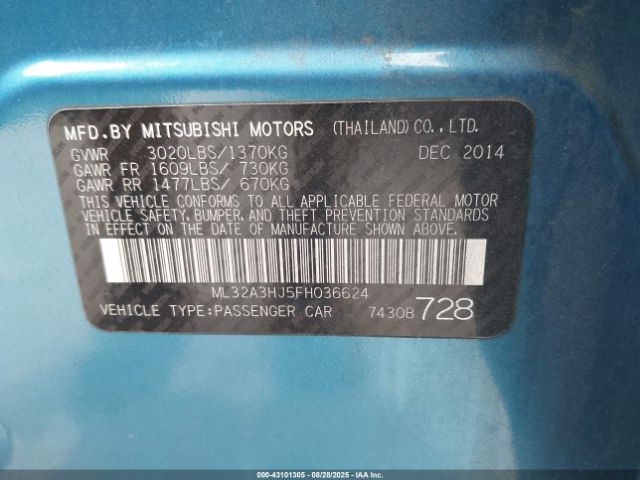 2015 MITSUBISHI MIRAGE ML32A3HJ5FH036624 Photo 8