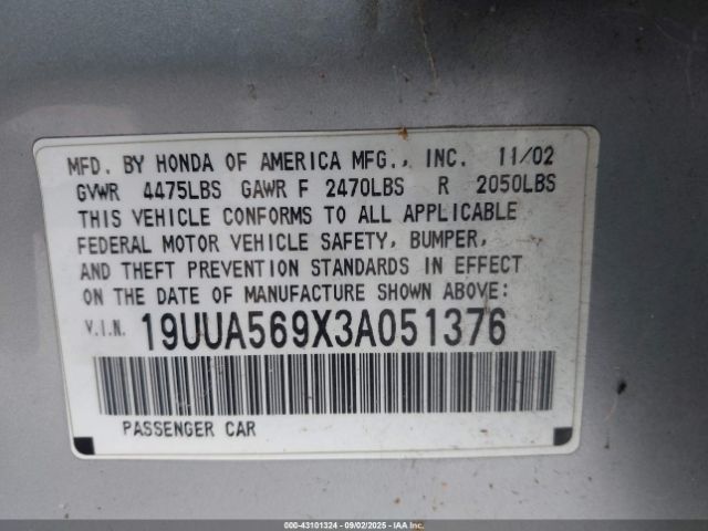 2003 ACURA TL 19UUA569X3A051376 Photo 8