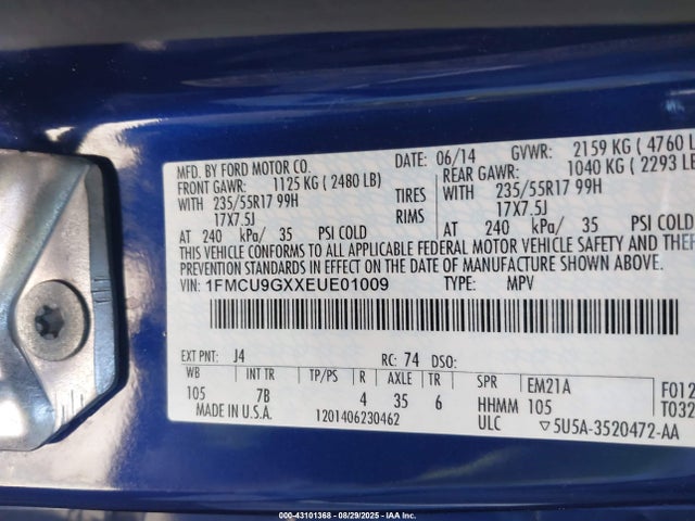 Ford Escape 2014 1FMCU9GXXEUE01009 Image 9