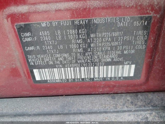 4S4BRBEC9E3321033 Subaru 2.5na u5