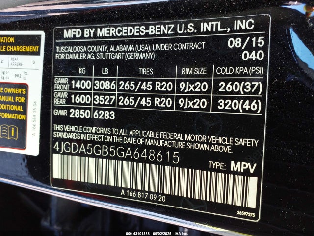 4JGDA5GB5GA648615 Mercedes-Benz m276