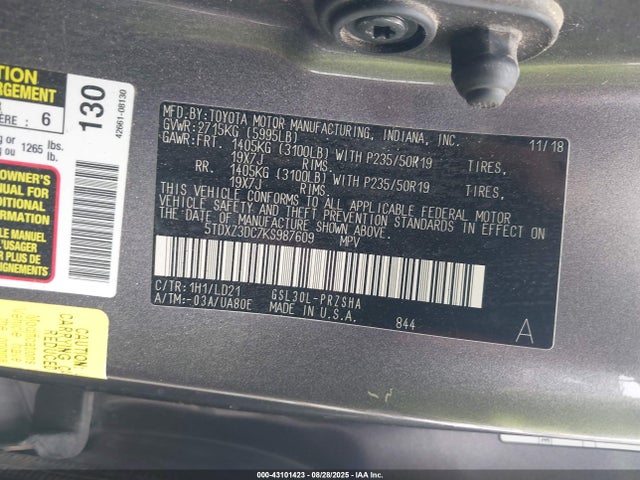 5TDXZ3DC7KS987609 Toyota 2gr-fks