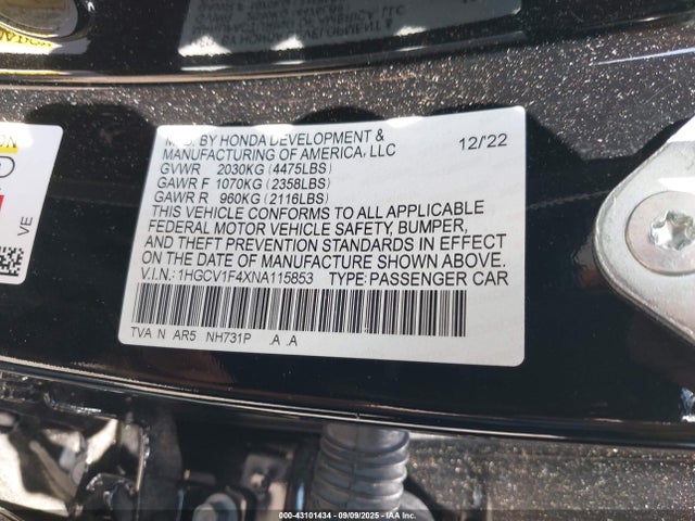1HGCV1F4XNA115853 Honda l15be