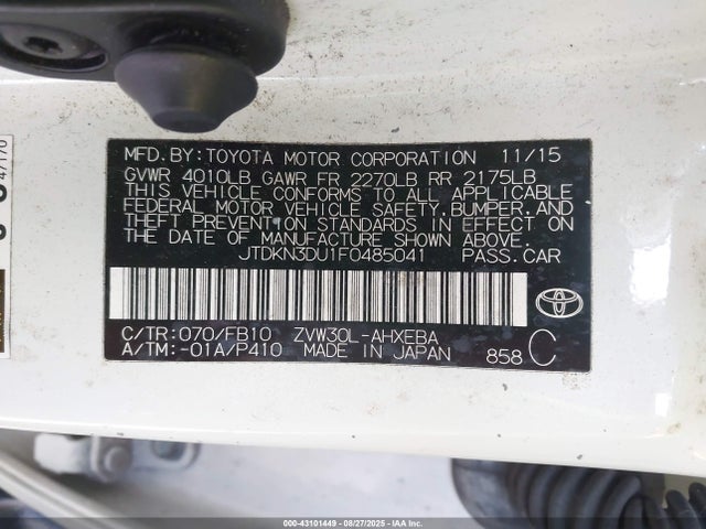 JTDKN3DU1F0485041 Toyota 2zr-fxe+3jm