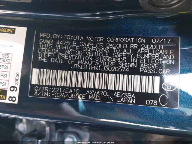 JTNB11HK1J3020674 Toyota CAMRY SE
