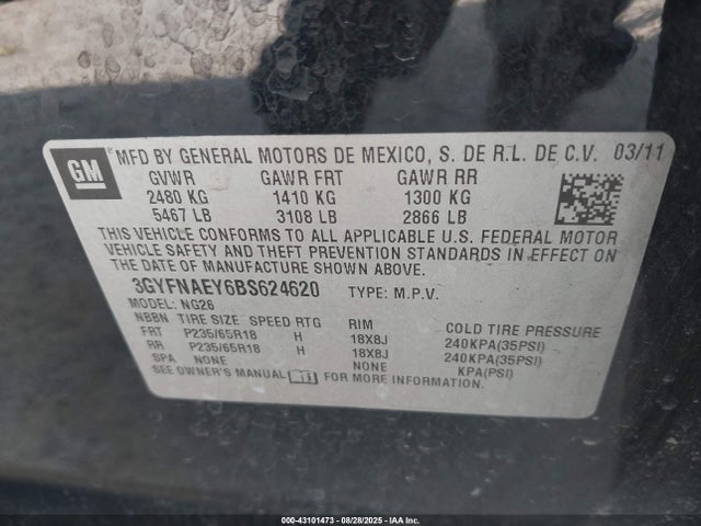 2011 CADILLAC SRX 3GYFNAEY6BS624620 Photo 8