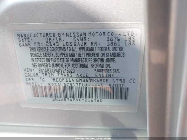 3N1AB7AP4KY216920 Nissan Sentra