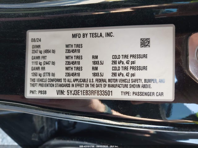 2024 TESLA MODEL 3 5YJ3E1EB3RF833501 Photo 8